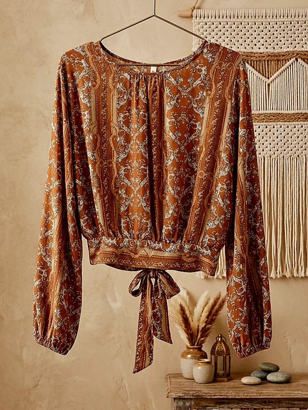 MTS Elegant Brown and Grey Design Blouse.